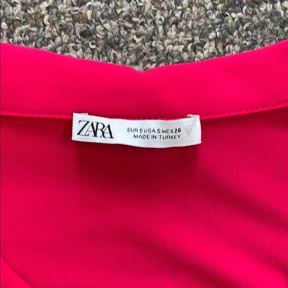 ZARA Vibrant Pink Ruched Long Sleeve Top - Picture 2 of 3